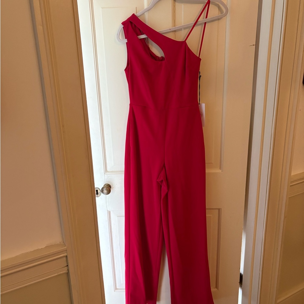 One Shoulder Crystal Sky red jumpsuit